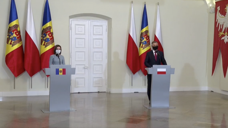 Președintele Maia Sandu și omologul său polonez Andrzej Duda susțin declarații de presă