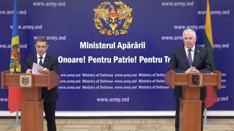 Declarații de presă susținute de ministrul Apărării al Republicii Moldova, Anatolie Nosatîi și ministrul Apărării Naționale al Republicii Lituania, Arvydas Anusauskas