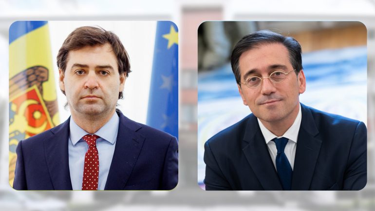Nicu Popescu și ministrul afacerilor externe al Regatului Spaniei, José Manuel Albares Bueno, susțin o conferință de presă