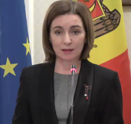 Președintele Republicii Moldova, Maia Sandu, susține un briefing de presă