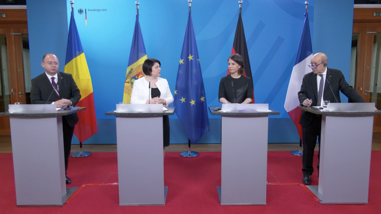 Declarații de presă în urma conferinței „Moldova Support Platform”, co-găzduită de Germania, Franța și România