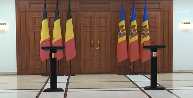 Președinta Republicii Moldova, Maia Sandu, și Prim-ministrul Regatului Belgiei, Alexander de Croo, susțin un briefing de presă