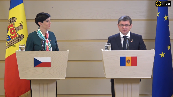 Președintele Parlamentului, Igor Grosu, și președintele Camerei Deputaților a Parlamentului Republicii Cehe, Markéta Pekarová Adamová, susține o conferință de presă