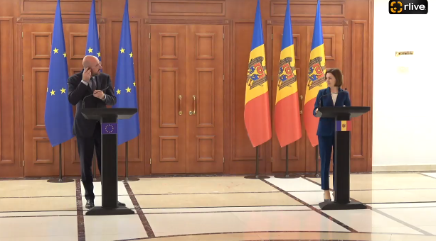 Conferința comună Președinta Republicii Moldova, Maia Sandu și Președintele Consiliului European, Charles Michel
