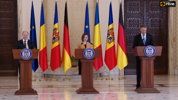 Declarație de presă susținută de Președintele României, Klaus Iohannis, Președinta Republicii Moldova, Maia Sandu, și Cancelarul Republicii Federale Germania, Olaf Scholz