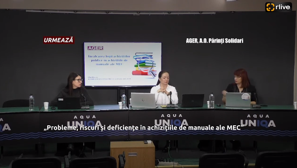 Conferință de presă cu genericul: „Probleme, riscuri și deficiențe în achizițiile de manuale ale MEC”