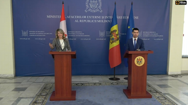 Conferință de presă susținută de ministrul afacerilor externe și integrării europene al Republicii Moldova, Mihai Popșoi, și ministra afacerilor externe a Canadei, Mélanie Joly