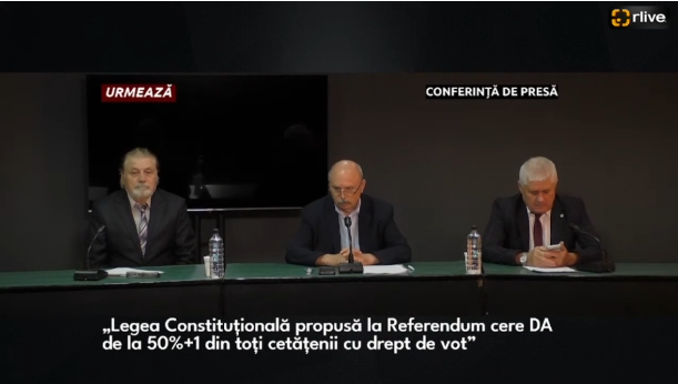 Conferință de presă cu genericul: „Legea Constituțională propusă la Referendum cere „DA” de la 50%+1 din toți cetățenii cu drept de vot”