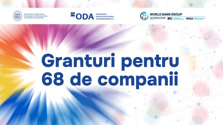 Evenimentul de anunțare a celor 68 de beneficiari care au accesat granturi în valoare totală de 28,9 milioane de lei, acordate cu sprijinul Guvernului Republicii Moldova și al Grupului Banca Mondială